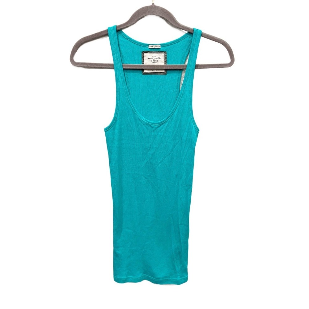 Abercrombie & Fitch Perfect Stretch Ribbed Racerback Tank Top Turquoise Blue L
